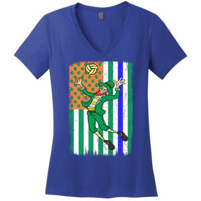 Volleyball Police Officer Cop Irish Usa Flag St Patricks Day Gift Women's V-Neck T-Shirt