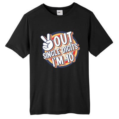 Vintage Peace Out Single Digits I'm 10 Birthday Bday Tall Fusion ChromaSoft Performance T-Shirt