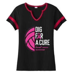 Volleyball Pink Out Dig For A Cure Breast Cancer Awareness Ladies Halftime Notch Neck Tee