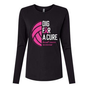 Volleyball Pink Out Dig For A Cure Breast Cancer Awareness Womens Cotton Relaxed Long Sleeve T-Shirt