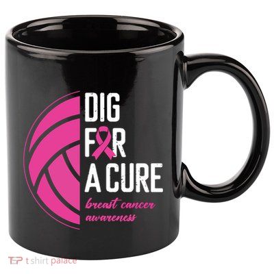 Volleyball Pink Out Dig For A Cure Breast Cancer Awareness 11oz C Handle Ceramic Mug
