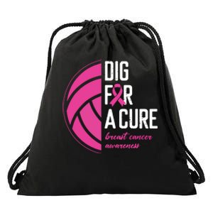 Volleyball Pink Out Dig For A Cure Breast Cancer Awareness Drawstring Bag