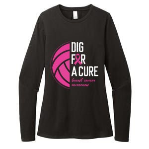 Volleyball Pink Out Dig For A Cure Breast Cancer Awareness Womens CVC Long Sleeve Shirt