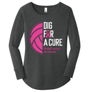 Volleyball Pink Out Dig For A Cure Breast Cancer Awareness Women's Perfect Tri Tunic Long Sleeve Shirt