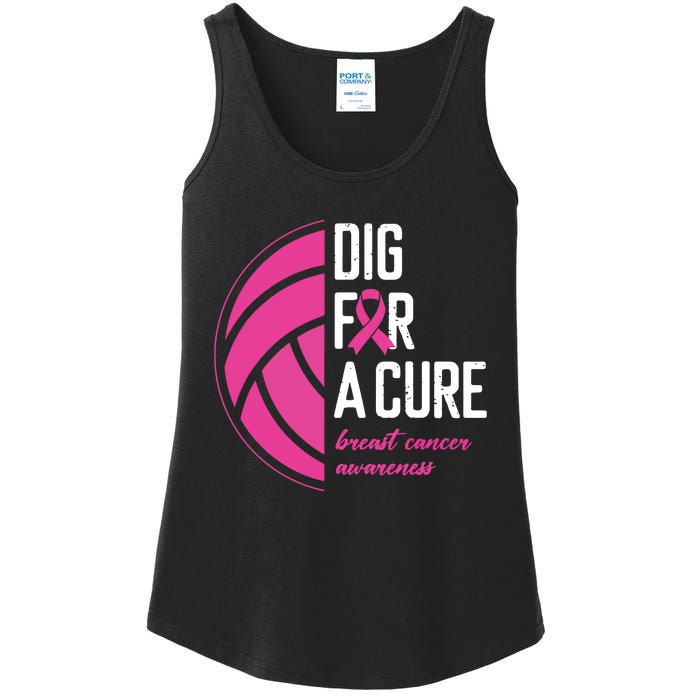 Volleyball Pink Out Dig For A Cure Breast Cancer Awareness Ladies Essential Tank