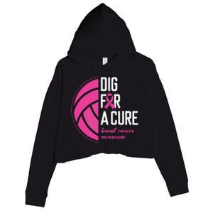 Volleyball Pink Out Dig For A Cure Breast Cancer Awareness Crop Fleece Hoodie