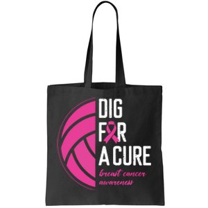 Volleyball Pink Out Dig For A Cure Breast Cancer Awareness Tote Bag