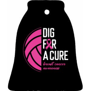 Volleyball Pink Out Dig For A Cure Breast Cancer Awareness Ceramic Bell Ornament