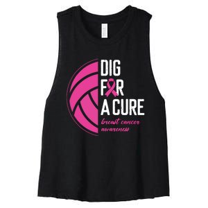 Volleyball Pink Out Dig For A Cure Breast Cancer Awareness Women's Racerback Cropped Tank