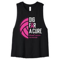 Volleyball Pink Out Dig For A Cure Breast Cancer Awareness Women's Racerback Cropped Tank