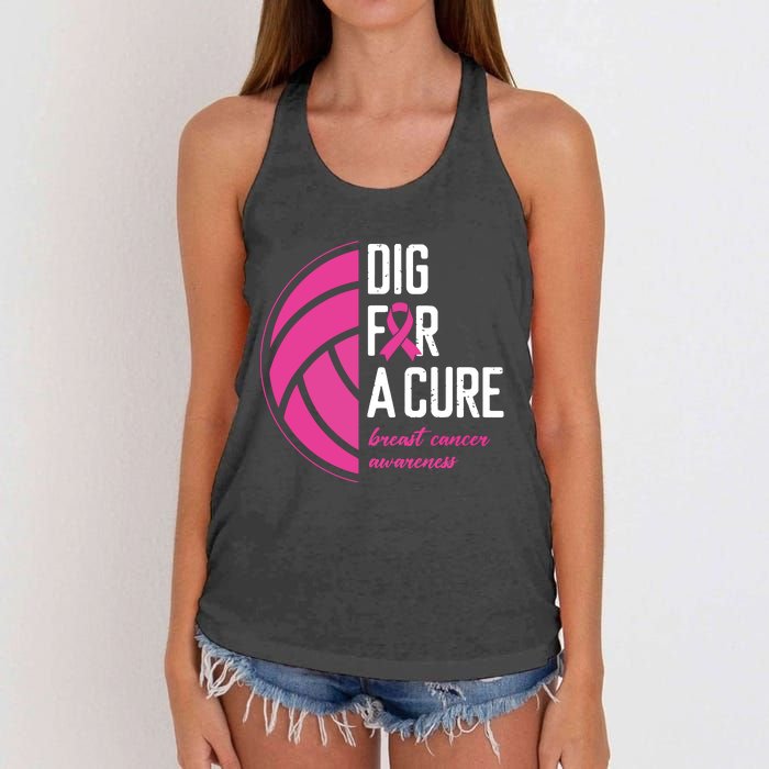 Volleyball Pink Out Dig For A Cure Breast Cancer Awareness Women's Knotted Racerback Tank