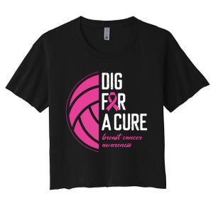 Volleyball Pink Out Dig For A Cure Breast Cancer Awareness Women's Crop Top Tee