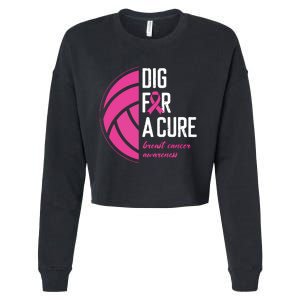 Volleyball Pink Out Dig For A Cure Breast Cancer Awareness Cropped Pullover Crew