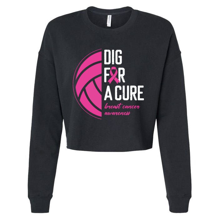 Volleyball Pink Out Dig For A Cure Breast Cancer Awareness Cropped Pullover Crew