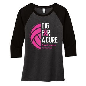 Volleyball Pink Out Dig For A Cure Breast Cancer Awareness Women's Tri-Blend 3/4-Sleeve Raglan Shirt