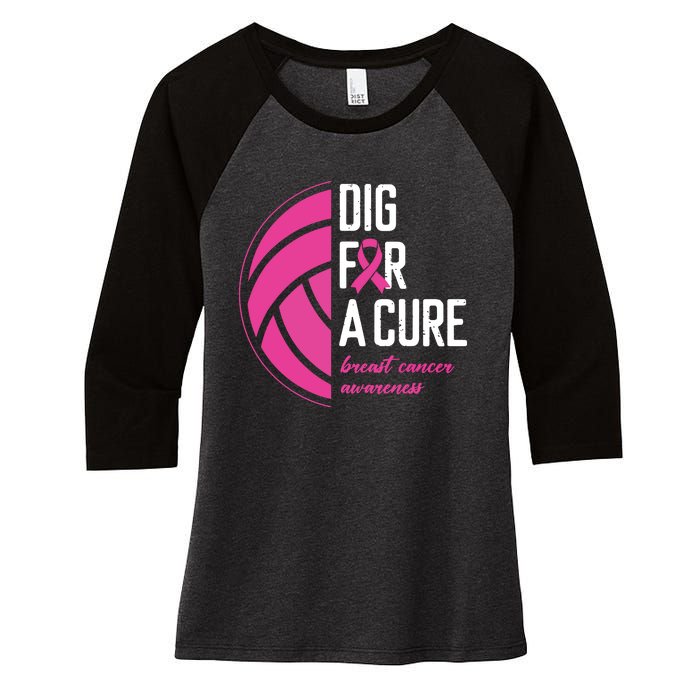 Volleyball Pink Out Dig For A Cure Breast Cancer Awareness Women's Tri-Blend 3/4-Sleeve Raglan Shirt