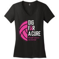 Volleyball Pink Out Dig For A Cure Breast Cancer Awareness Women's V-Neck T-Shirt