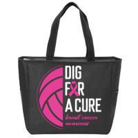 Volleyball Pink Out Dig For A Cure Breast Cancer Awareness Zip Tote Bag