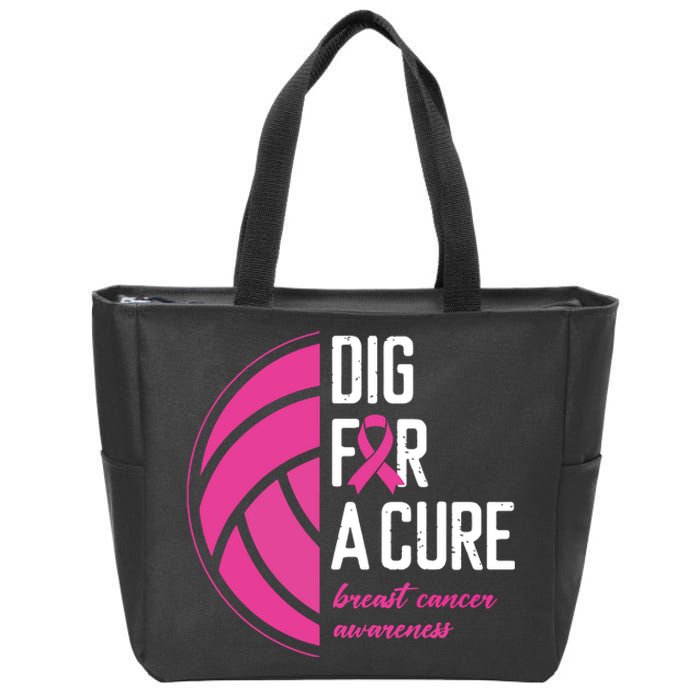 Volleyball Pink Out Dig For A Cure Breast Cancer Awareness Zip Tote Bag