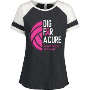 Volleyball Pink Out Dig For A Cure Breast Cancer Awareness Enza Ladies Jersey Colorblock Tee