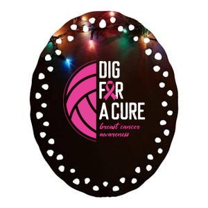 Volleyball Pink Out Dig For A Cure Breast Cancer Awareness Ceramic Oval Ornament