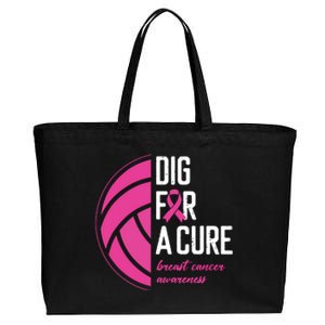 Volleyball Pink Out Dig For A Cure Breast Cancer Awareness Cotton Canvas Jumbo Tote