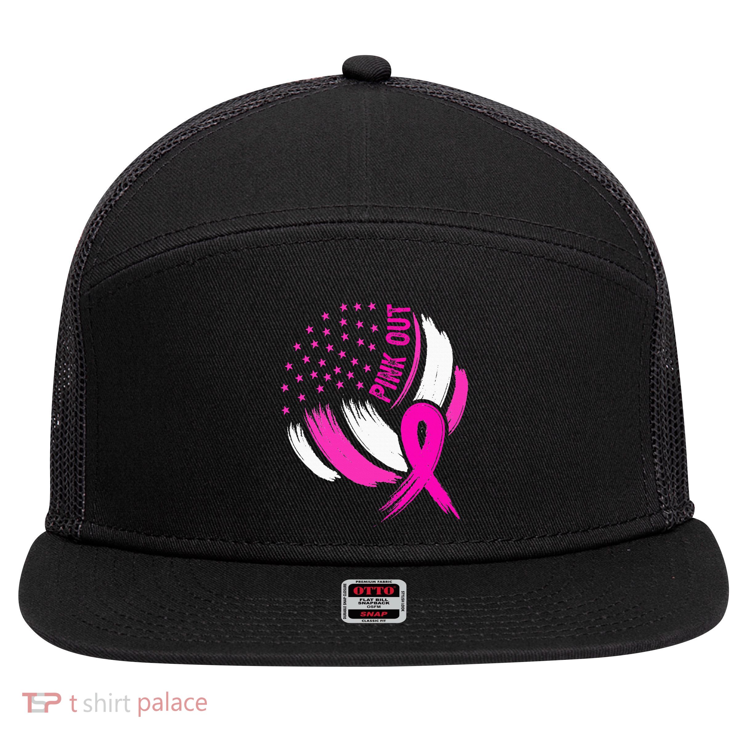 Volleyball P.I.N.K. Out Breast Cancer Awareness Ribbon 7 Panel Mesh Trucker Snapback Hat