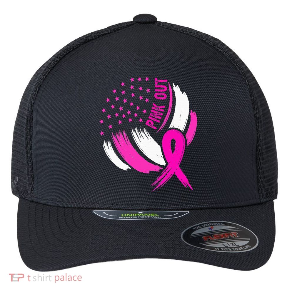 Volleyball P.I.N.K. Out Breast Cancer Awareness Ribbon Flexfit Unipanel Trucker Cap