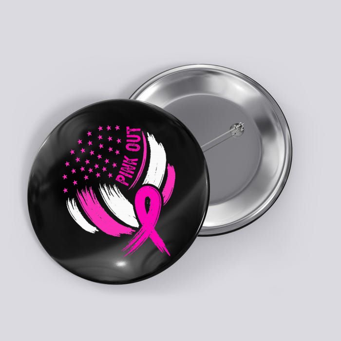 Volleyball P.I.N.K. Out Breast Cancer Awareness Ribbon Button