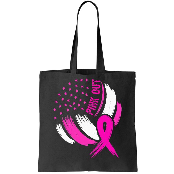 Volleyball P.I.N.K. Out Breast Cancer Awareness Ribbon Tote Bag