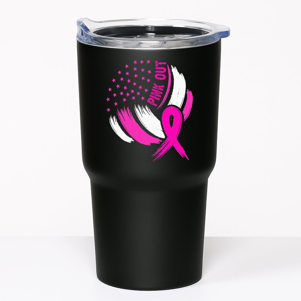 Volleyball P.I.N.K. Out Breast Cancer Awareness Ribbon Tumbler