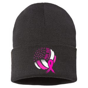 Volleyball P.I.N.K. Out Breast Cancer Awareness Ribbon Sustainable Knit Beanie