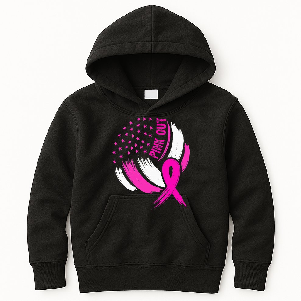 Volleyball P.I.N.K. Out Breast Cancer Awareness Ribbon Kids Hoodie