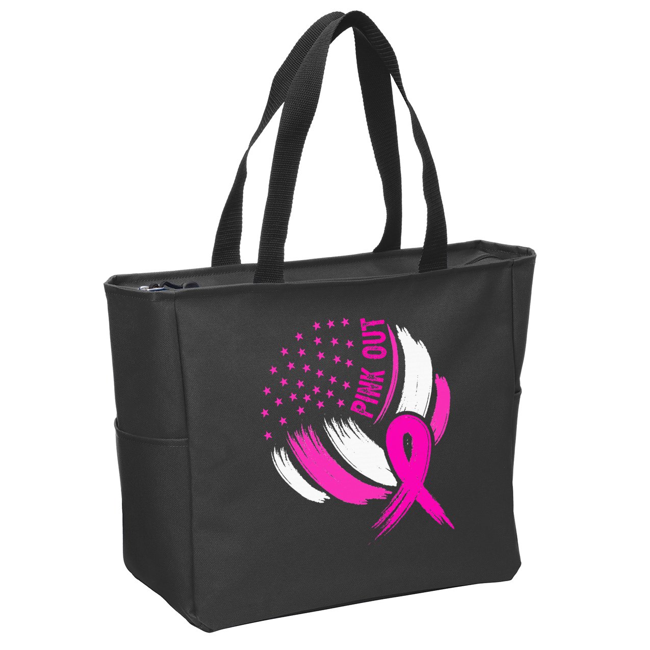 Volleyball P.I.N.K. Out Breast Cancer Awareness Ribbon Zip Tote Bag