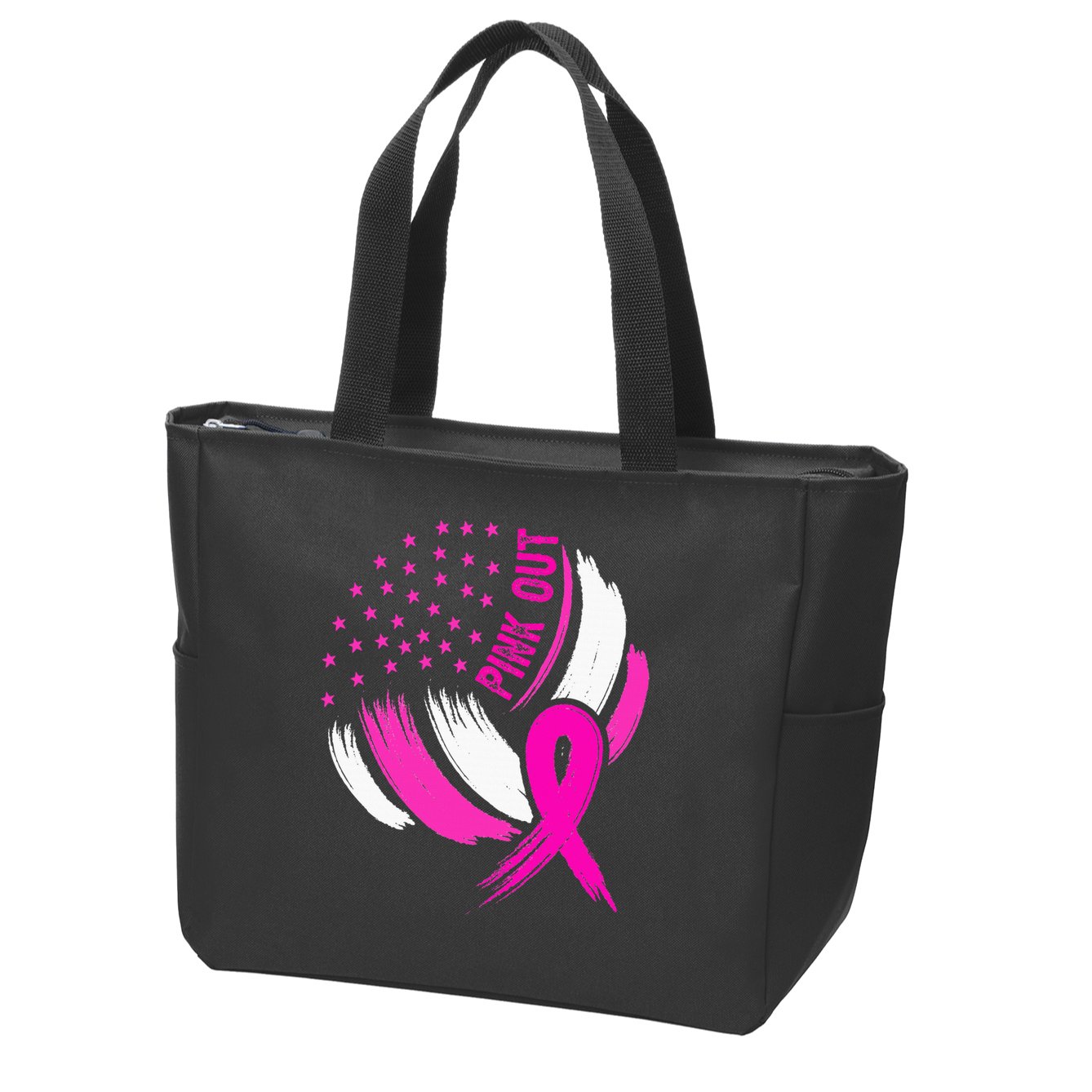 Volleyball P.I.N.K. Out Breast Cancer Awareness Ribbon Zip Tote Bag