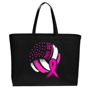 Volleyball P.I.N.K. Out Breast Cancer Awareness Ribbon Cotton Canvas Jumbo Tote