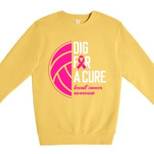 Volleyball Pink Out Dig For A Cure Breast Cancer Awareness Premium Crewneck Sweatshirt