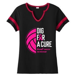 Volleyball Pink Out Dig For A Cure Breast Cancer Awareness Ladies Halftime Notch Neck Tee