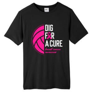 Volleyball Pink Out Dig For A Cure Breast Cancer Awareness Tall Fusion ChromaSoft Performance T-Shirt