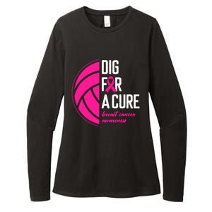 Volleyball Pink Out Dig For A Cure Breast Cancer Awareness Womens CVC Long Sleeve Shirt