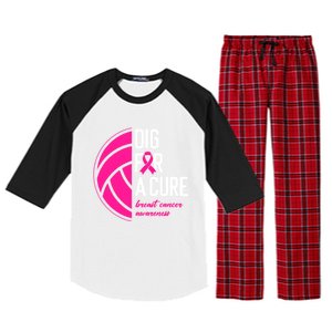 Volleyball Pink Out Dig For A Cure Breast Cancer Awareness Raglan Sleeve Pajama Set