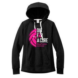 Volleyball Pink Out Dig For A Cure Breast Cancer Awareness Women's Fleece Hoodie