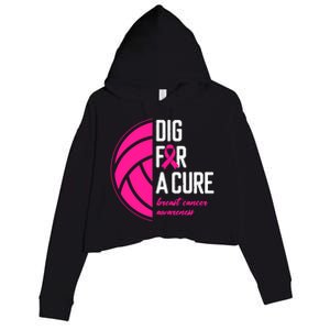 Volleyball Pink Out Dig For A Cure Breast Cancer Awareness Crop Fleece Hoodie