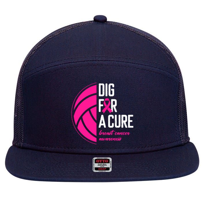 Volleyball Pink Out Dig For A Cure Breast Cancer Awareness 7 Panel Mesh Trucker Snapback Hat