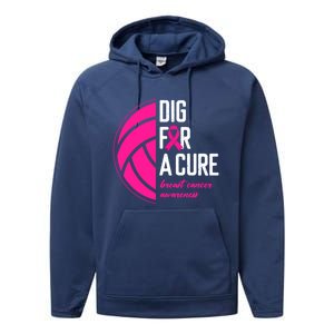 Volleyball Pink Out Dig For A Cure Breast Cancer Awareness Performance Fleece Hoodie