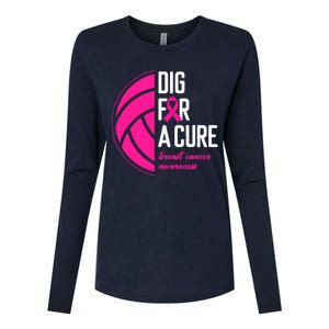 Volleyball Pink Out Dig For A Cure Breast Cancer Awareness Womens Cotton Relaxed Long Sleeve T-Shirt