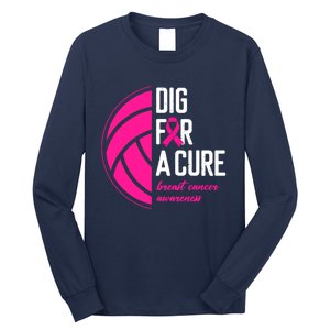 Volleyball Pink Out Dig For A Cure Breast Cancer Awareness Long Sleeve Shirt