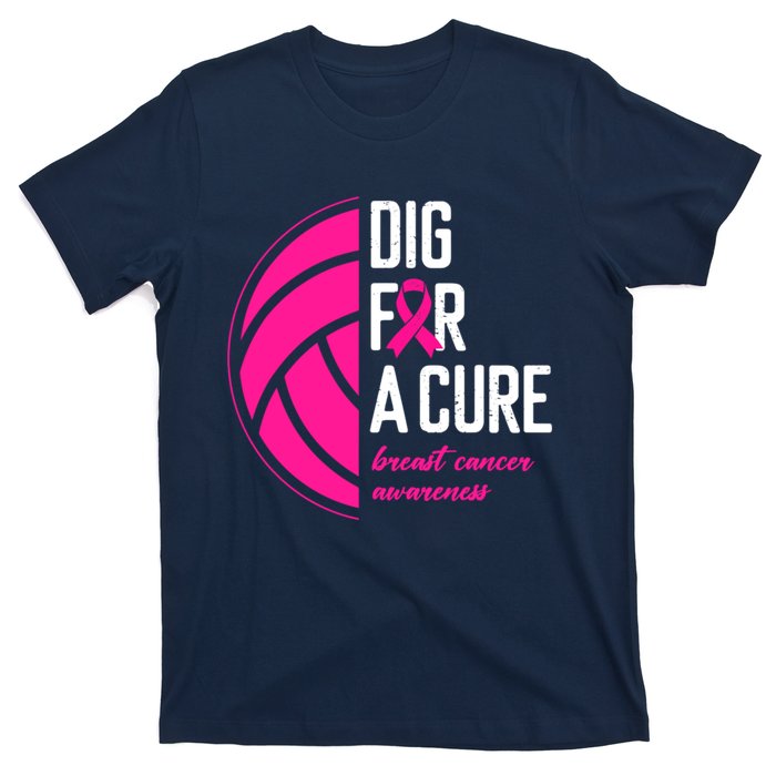 Volleyball Pink Out Dig For A Cure Breast Cancer Awareness T-Shirt