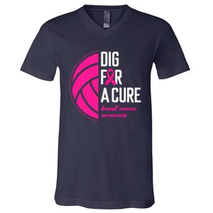 Volleyball Pink Out Dig For A Cure Breast Cancer Awareness V-Neck T-Shirt