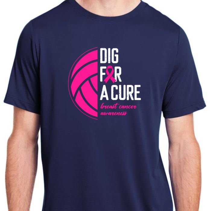 Volleyball Pink Out Dig For A Cure Breast Cancer Awareness Adult ChromaSoft Performance T-Shirt